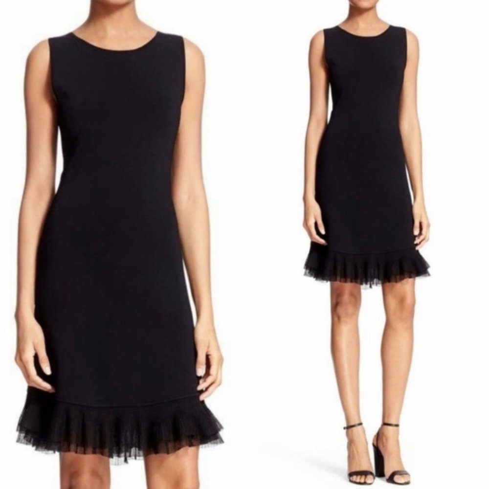 Theory Black Rayon Nylon Ruffled Bottom Sleeveless Shift Dress Size M